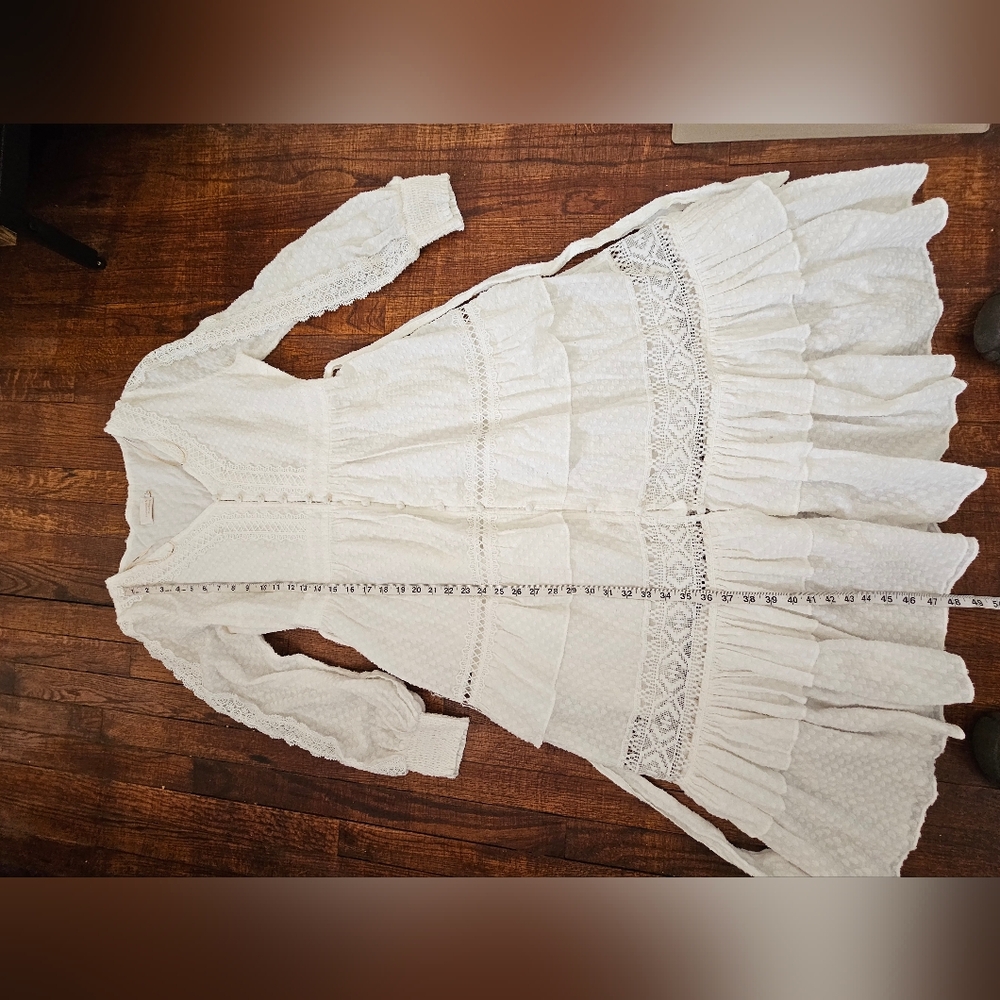 Champagne And Strawberries Bohemian Chic Cottagecore White Lace Maxi Dress Sz M - Picture 4 of 14